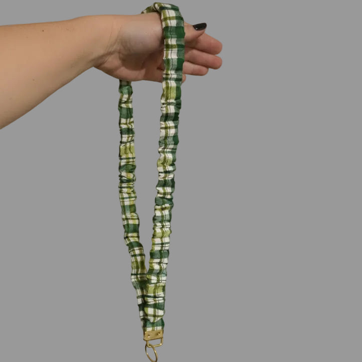 Green Plaid Scrunchie Lanyard