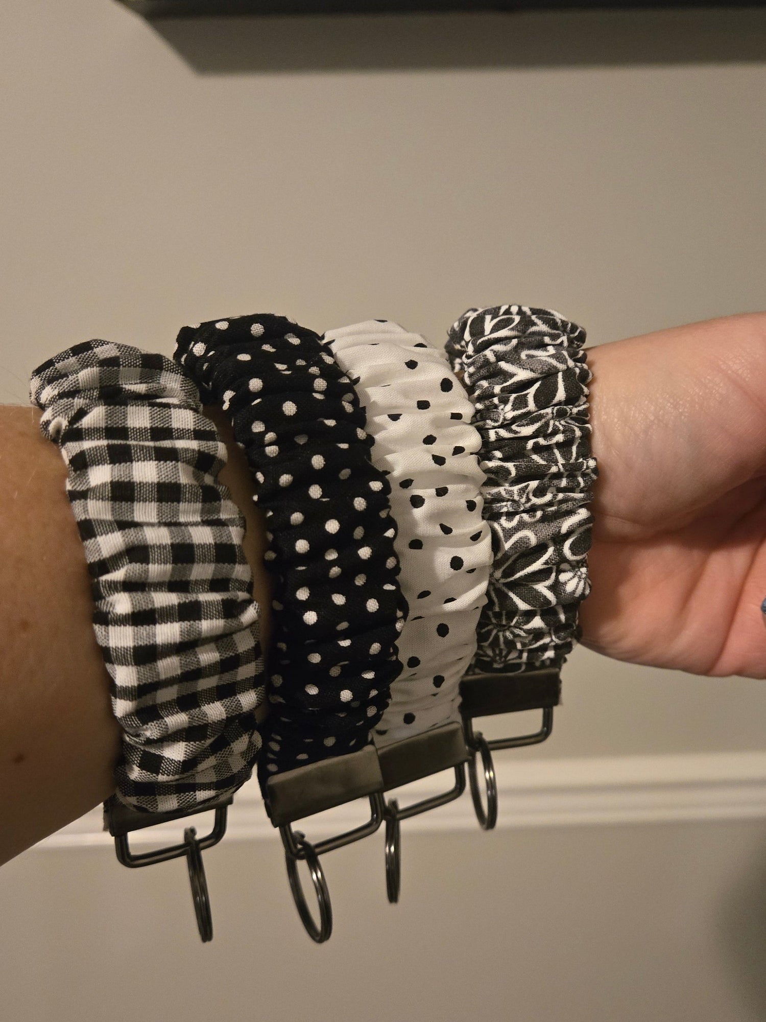 Black and White Patterned Scrunchie keychain wristlet