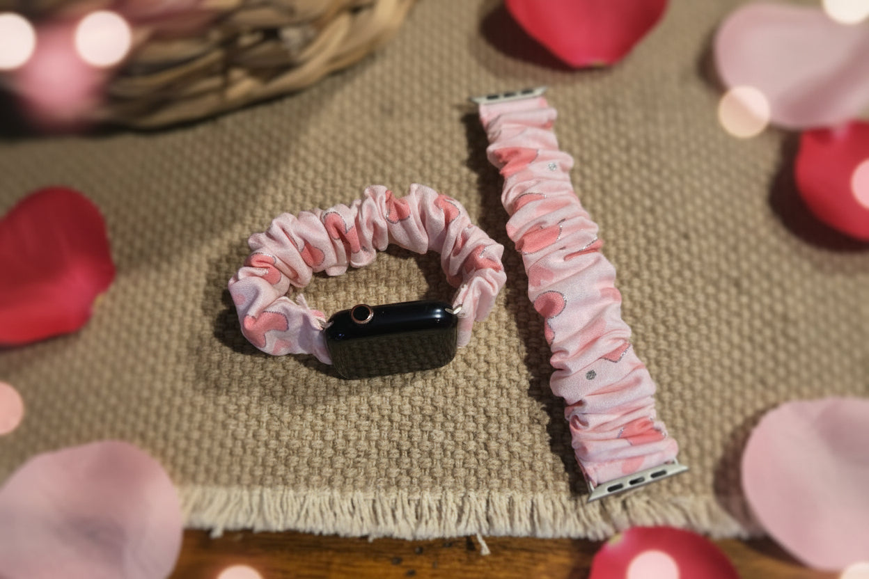 pink heart scrunchie watchband
