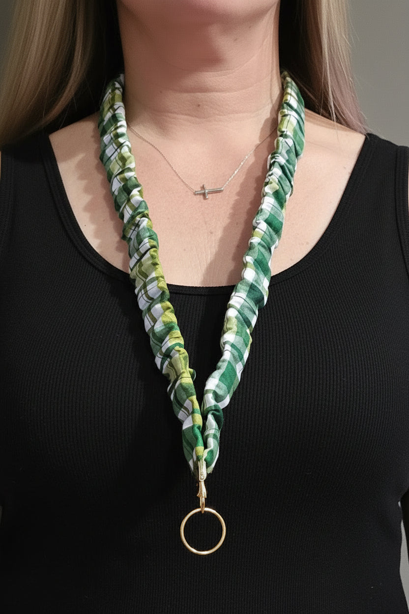 Green Plaid Scrunchie Lanyard