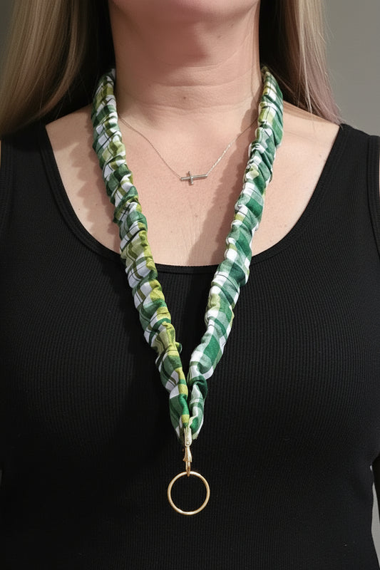 Green Plaid Scrunchie Lanyard